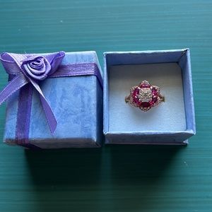 Size 7 Ruby rose gold over sterling silver flower ring
